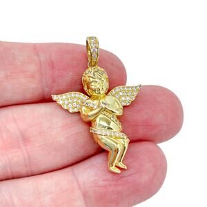 Estate Gold-Plated Sterling Silver 925 Angel Cubic Zirconia Pendant